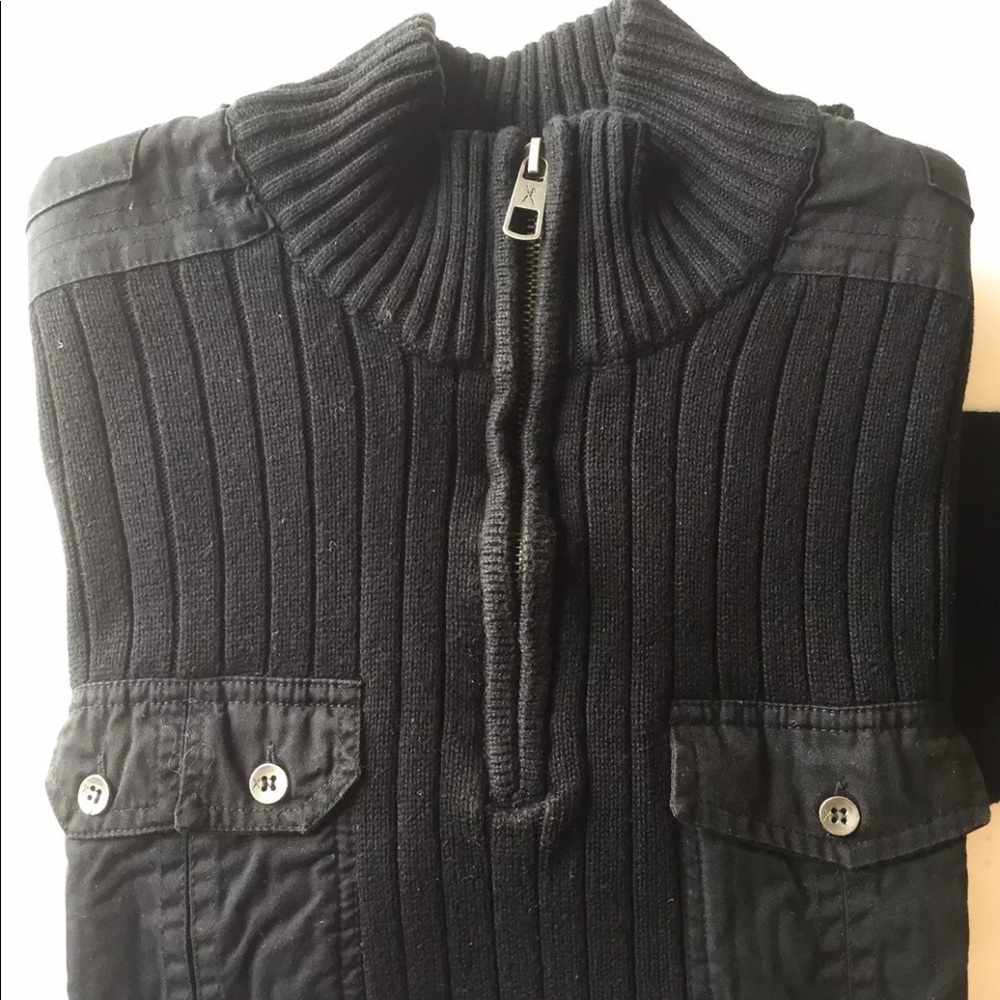 Marc Ecko Men Half Zip Ribbed Sweater Black Large Cotton